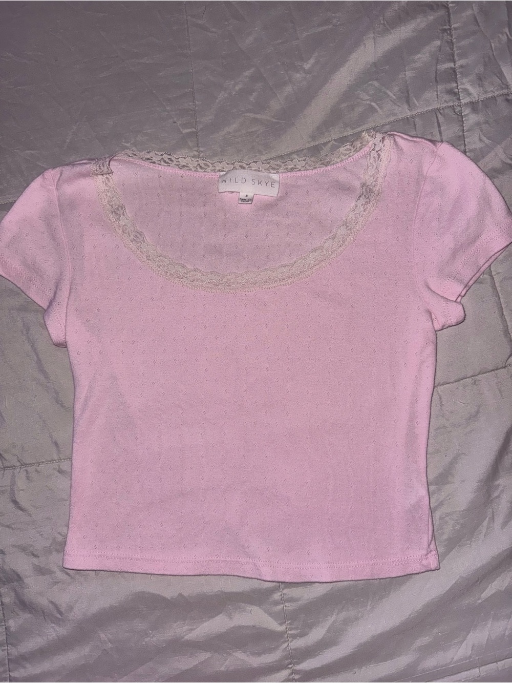 Wild Skye Pink Lace-Trim Crop Top Size Small